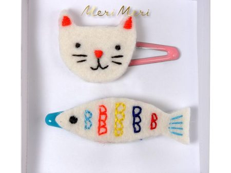 Embroidered Cat & Fish Hair Clips Supply