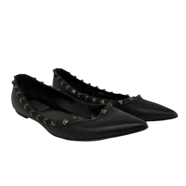 VALENTINO GARAVANI Flat Shoes EU 39 Leather BLK SPIKE BALLET FLATS Cheap