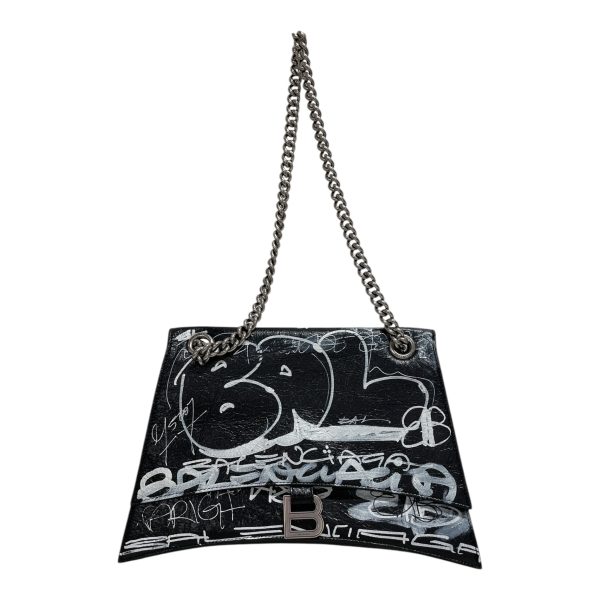 BALENCIAGA Clutch Bag All Over Print Leather BLK graffiti with chains Hot on Sale