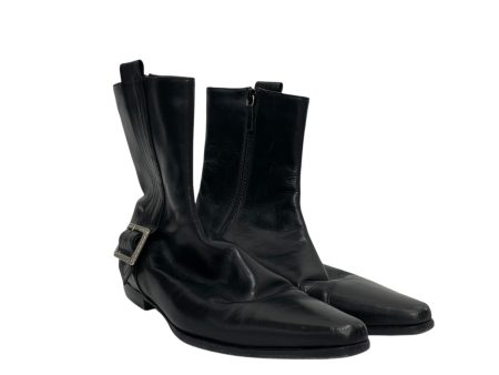 BURBERRY Boots US 5 Leather BLK Buckle Pointed Toe Discount