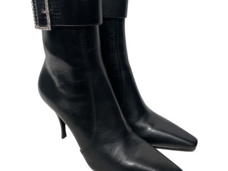 SAINT LAURENT Boots EU 38 Leather BLK Crystal Buckle Claude 90 For Cheap