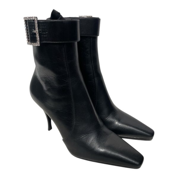 SAINT LAURENT Boots EU 38 Leather BLK Crystal Buckle Claude 90 For Cheap