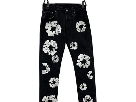 DENIM TEARS Straight Pants 29 Cotton BLK All Over Print Cotton Wreath Levi s on Sale