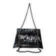 BALENCIAGA Clutch Bag All Over Print Leather BLK graffiti with chains Hot on Sale