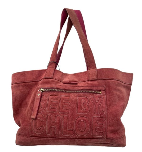 SEE BY CHLOE Hand Bag Suede RED BRANDING ON FRONT Online now