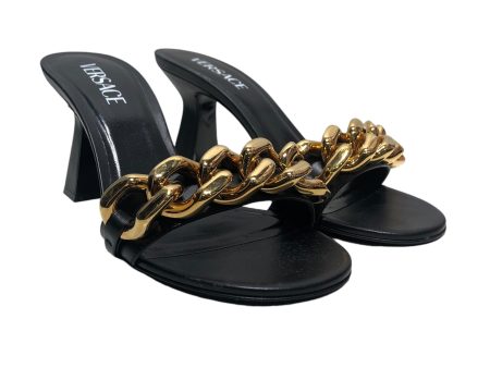 VERSACE Heels EU 39 Leather BLK chain trimmed leather sandal Fashion