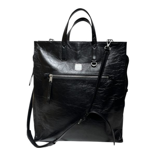 MCM Tote Bag Leather BLK KLASSIK CRUSHED LEATHER TOTE For Discount