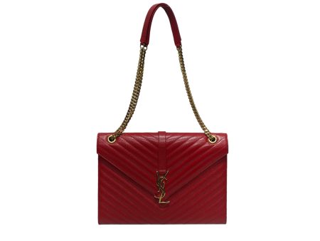 YVES SAINT LAURENT Hand Bag Leather RED Chevron Monogram Bag Online now