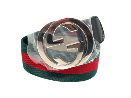 GUCCI Belt Stripe Cotton GRN 411924 red stripe silvr buckle Online now