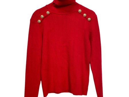 BALMAIN Sweater M Cotton RED Turtle Neck  For Discount