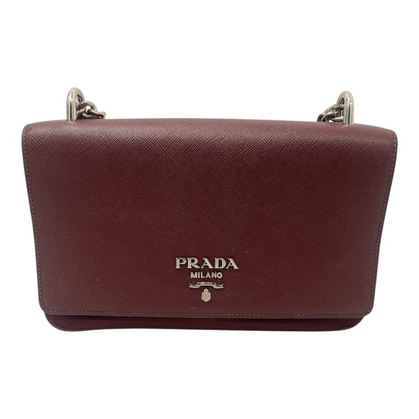 PRADA Cross Body Bag M Leather BRD PRADA MILANO MAROON on Sale