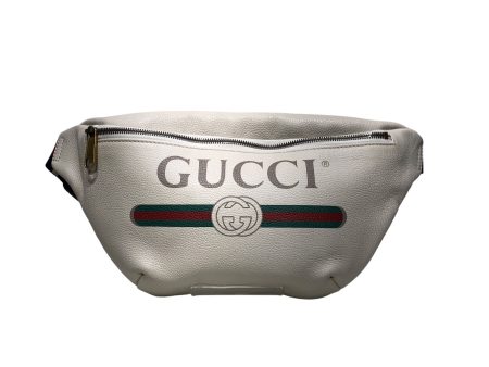 GUCCI Fanny Pack Graphic Leather WHT Black Gucci Logo Fanny Pack Discount