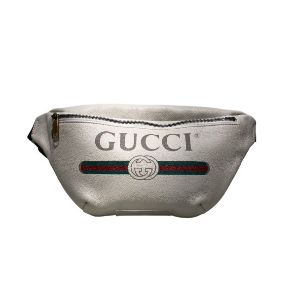 GUCCI Fanny Pack Graphic Leather WHT Black Gucci Logo Fanny Pack Discount