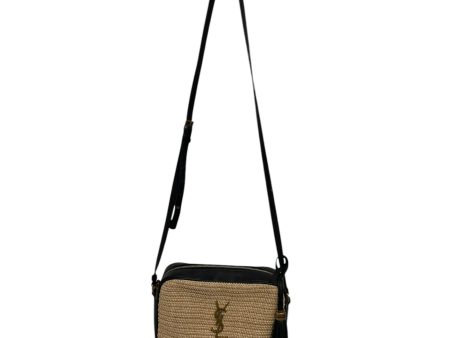 YVES SAINT LAURENT Cross Body Bag Leather BEG blk w  straw like cover Fashion