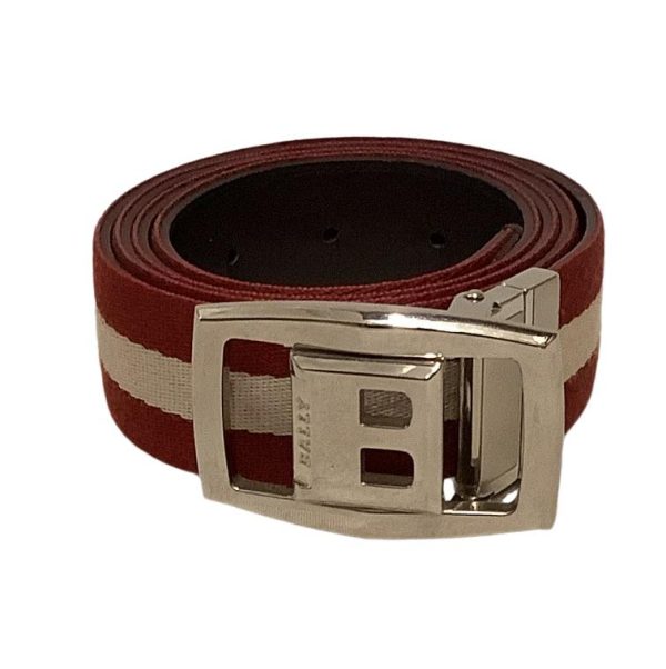 BALLY Belt OS Stripe Leather RED  Discount