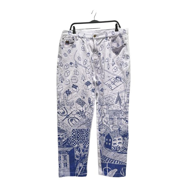 KID SUPER Straight Pants 38 Cotton WHT Graphic HOUSES Supply