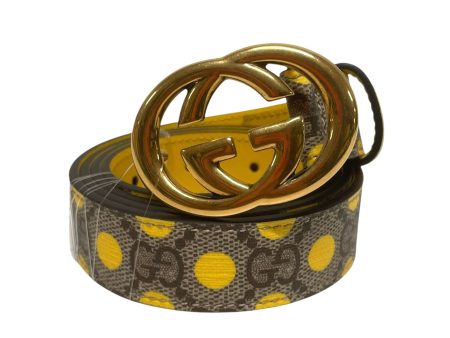 GUCCI Belt Leather YEL POLKA DOTS GOLD GG For Sale