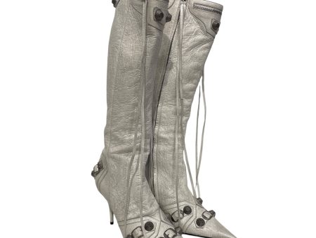 BALENCIAGA Long Boots EU 36 Leather WHT WHITE CAGOLE LABSKIN LONG BOOT Hot on Sale