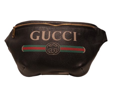 GUCCI Fanny Pack Graphic Leather BLK Black Gucci Logo Fanny Pack Fashion