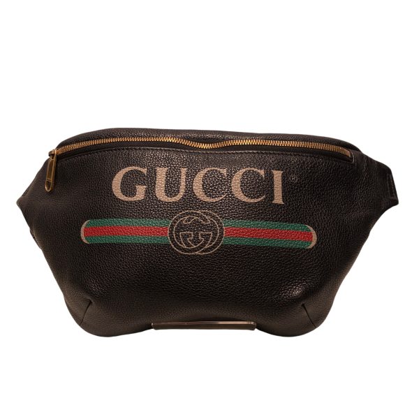 GUCCI Fanny Pack Graphic Leather BLK Black Gucci Logo Fanny Pack Fashion