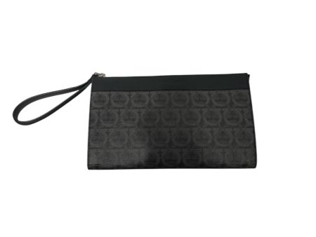 Salvatore Ferragamo Pouch Monogram Leather BLK Gancini-Print For Discount