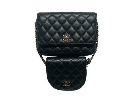 CHANEL Bag Leather BLK DOUBLE PURSE Supply