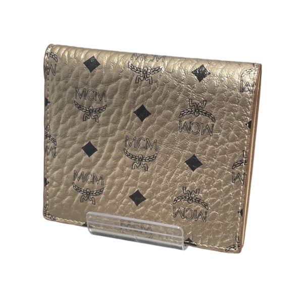 MCM Bifold Wallet Monogram Leather GLD  For Discount